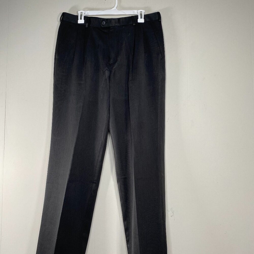 Perry Ellis Portfolio Dress Pants Men's 34 x 32 Mid Rise Glossy Black Office